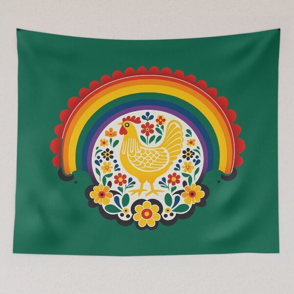 Item preview, Rainbow Chicken Folk Charm – Scandinavian Folk Art by heidiannemorris © designed and sold by FOLK ART FUSION by heidiannemorris.