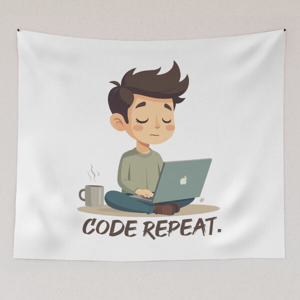 Item preview, CODE REPEAT – Programmer Laptop Cartoon | Funny Coding Life Design designed and sold by Design-Pro-21.