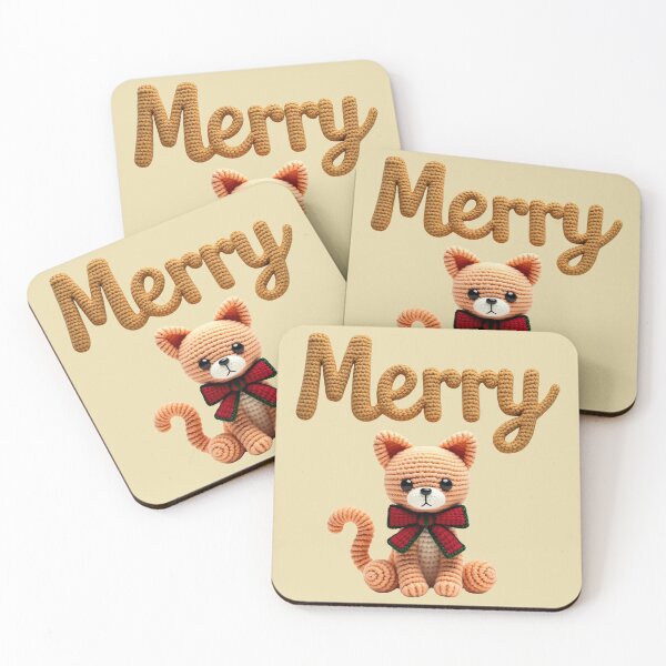 Item preview, Cute Crochet Christmas Cat With “Merry” Holiday Design designed and sold by PrintandJoy.