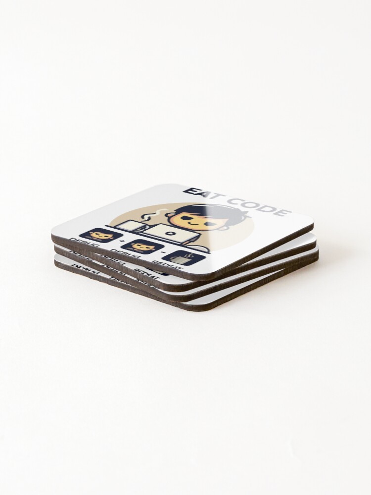 Thumbnail 4 of 5, Coasters (Set of 4), Eat Code Debug Repeat – Funny Programmer Coding Routine Design designed and sold by bikash12212.