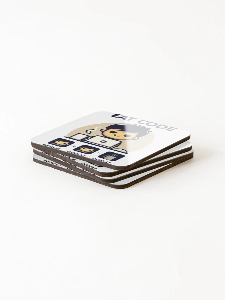 Thumbnail 4 of 5, Coasters (Set of 4), Eat Code Debug Repeat – Funny Programmer Coding Routine Design designed and sold by Design-Pro-21.