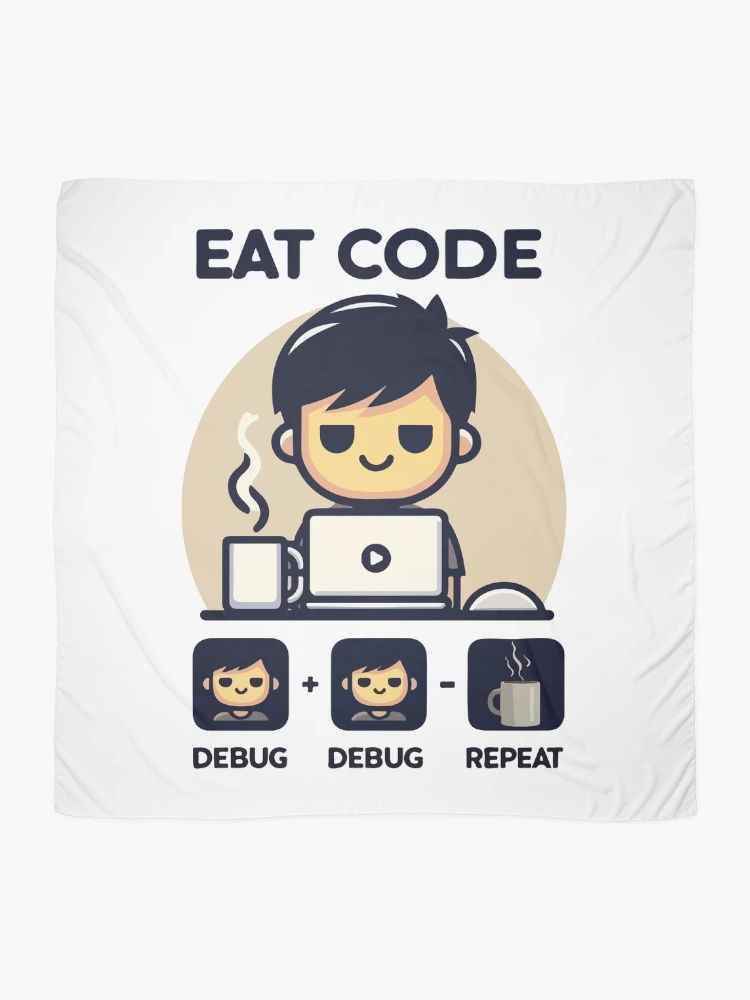Thumbnail 2 of 3, Scarf, Eat Code Debug Repeat – Funny Programmer Coding Routine Design designed and sold by Design-Pro-21.