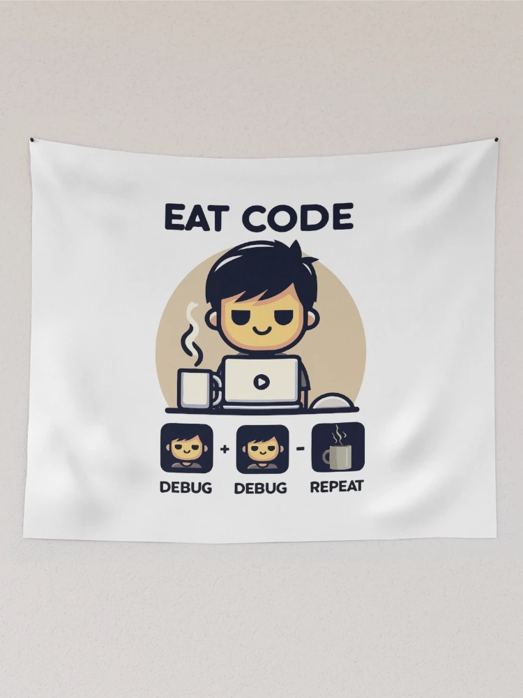 Thumbnail 2 of 3, Tapestry, Eat Code Debug Repeat – Funny Programmer Coding Routine Design designed and sold by Design-Pro-21.