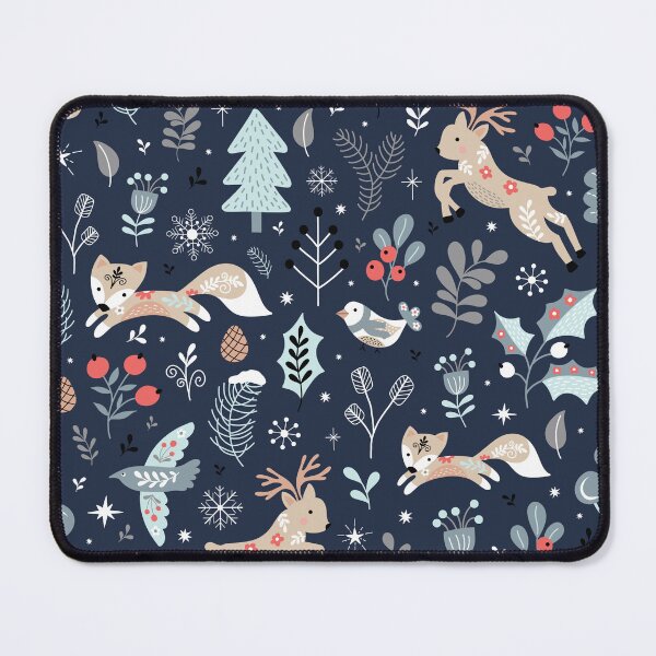 Item preview, Christmas festive holiday scandi winter wonderland blue reindeer fox berries birds designed and sold by Nicola-Rowe.