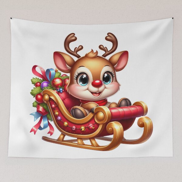 Item preview, Rudolf the Red-Nosed Reindeer in a sleigh designed and sold by Art-Arcade6.