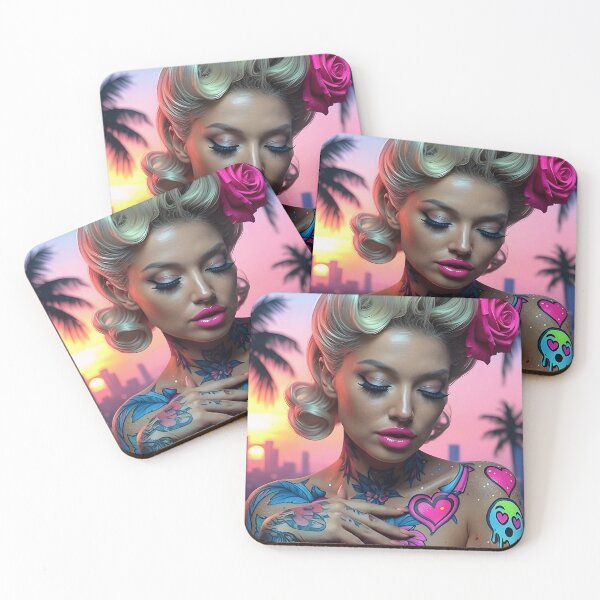 Item preview, Neon Pin-Up Queen - Vibrant Tattoo Sunset Glamour Portrait designed and sold by AiDigitalSanctum.