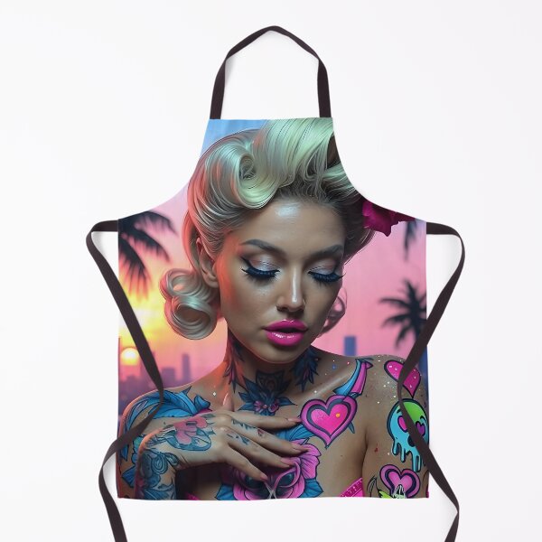 Item preview, Neon Pin-Up Queen - Vibrant Tattoo Sunset Glamour Portrait designed and sold by AiDigitalSanctum.