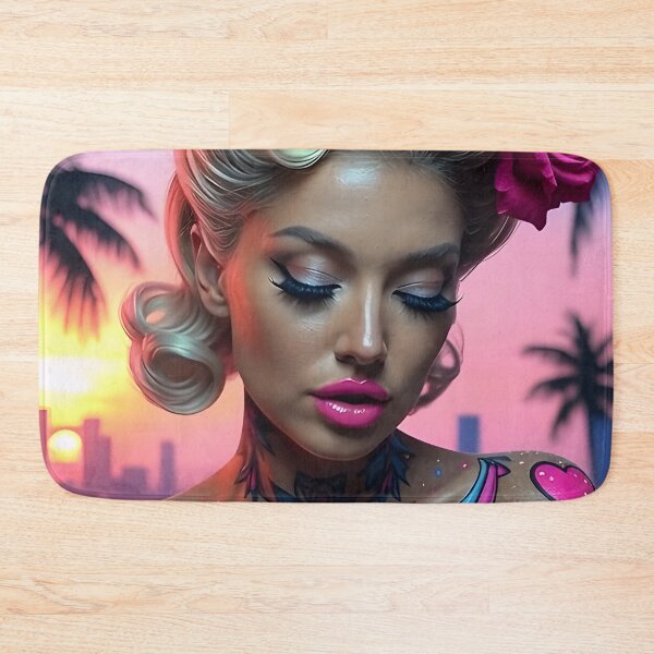 Item preview, Neon Pin-Up Queen - Vibrant Tattoo Sunset Glamour Portrait designed and sold by AiDigitalSanctum.