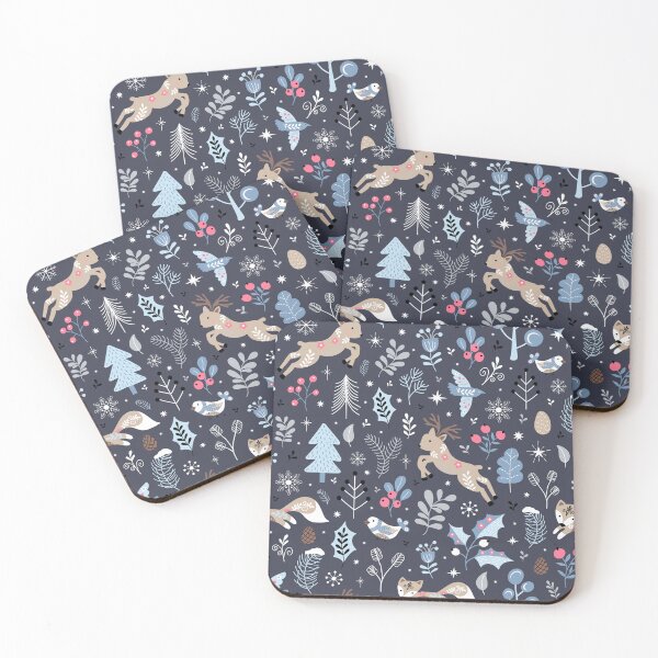 Item preview, Christmas festive holiday scandi winter wonderland navy reindeer fox berries birds designed and sold by Nicola-Rowe.