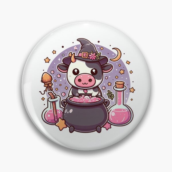 Item preview, Kawaii witch cow with magic cauldron designed and sold by BigBlueArt.