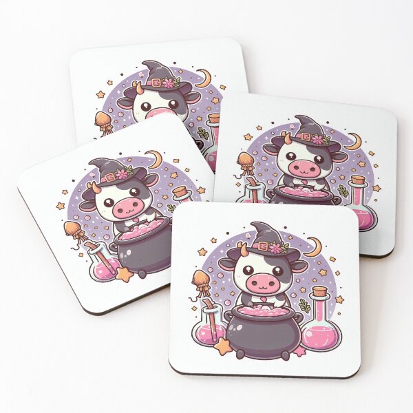 Item preview, Kawaii witch cow with magic cauldron designed and sold by BigBlueArt.