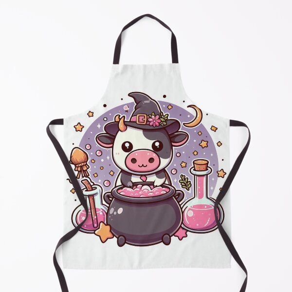 Item preview, Kawaii witch cow with magic cauldron designed and sold by BigBlueArt.