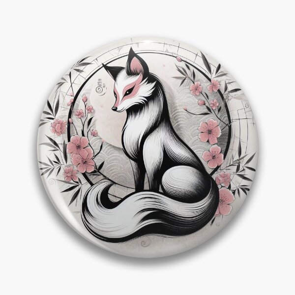 Item preview, Japanese kitsune fox with cherry blossoms designed and sold by BigBlueArt.