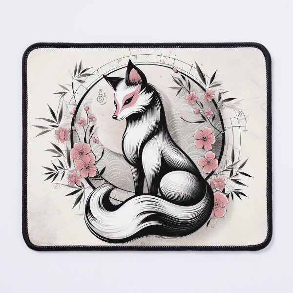 Item preview, Japanese kitsune fox with cherry blossoms designed and sold by BigBlueArt.