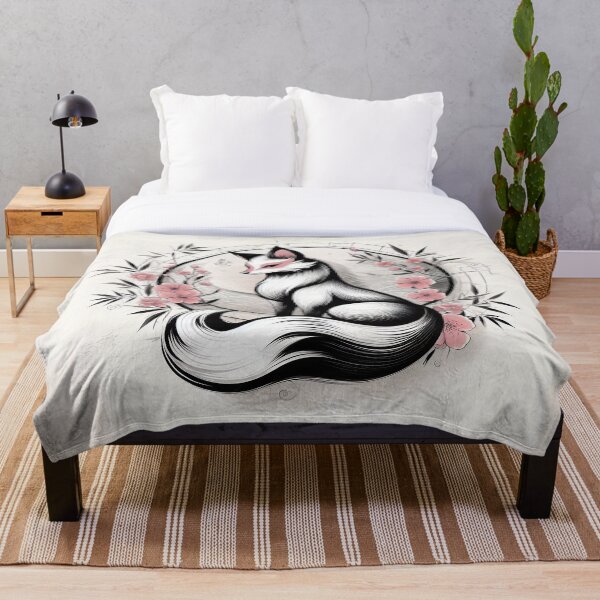 Item preview, Japanese kitsune fox with cherry blossoms designed and sold by BigBlueArt.