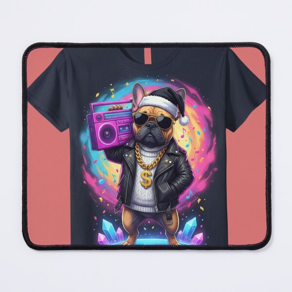 Item preview, Cool Christmas Frenchie T-Shirt | Hip-Hop Bulldog with Boombox designed and sold by E-SarnEdge.