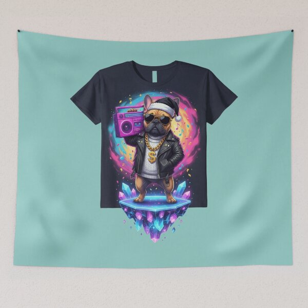 Item preview, Cool Christmas Frenchie T-Shirt | Hip-Hop Bulldog with Boombox designed and sold by E-SarnEdge.
