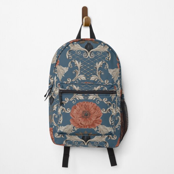 Item preview, Coral Poppies Damask on Teal Blue - Vintage Floral Baroque Design designed and sold by NoemiMarozsan.