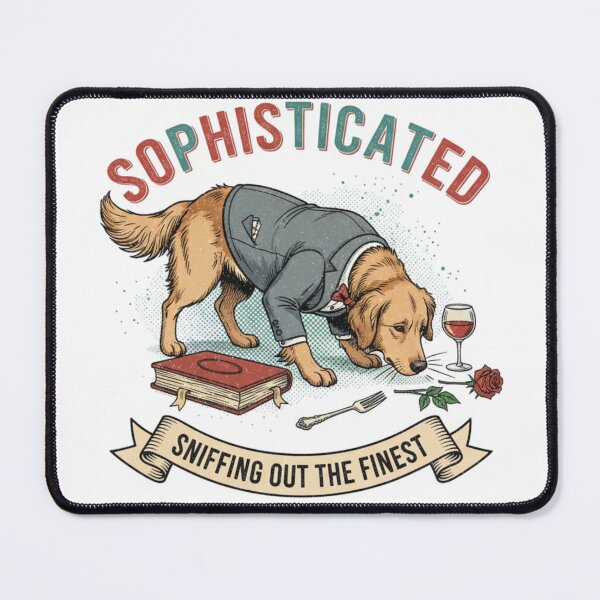 Item preview, “Sophisticated” — Dog in a suit acting fancy… but sniffing everything anyway designed and sold by SoulMint.