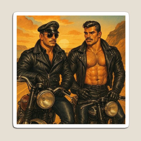 Item preview, 1940s Vintage Pointillism Leather Daddy Berlin Bikers Leather Bar Pride Tom of Finland Tribute Graphic Design designed and sold by ItsAKinkThing.