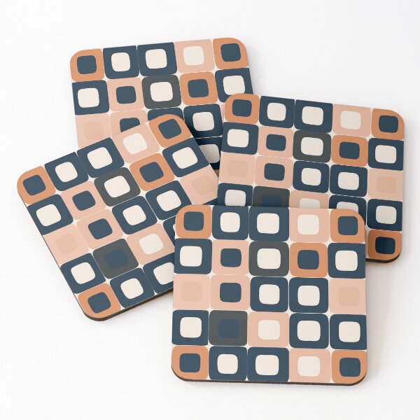 Item preview, Concentric Mod Squares in Navy, Peach & Coffee – Midcentury Matrix designed and sold by The Print Parlor.