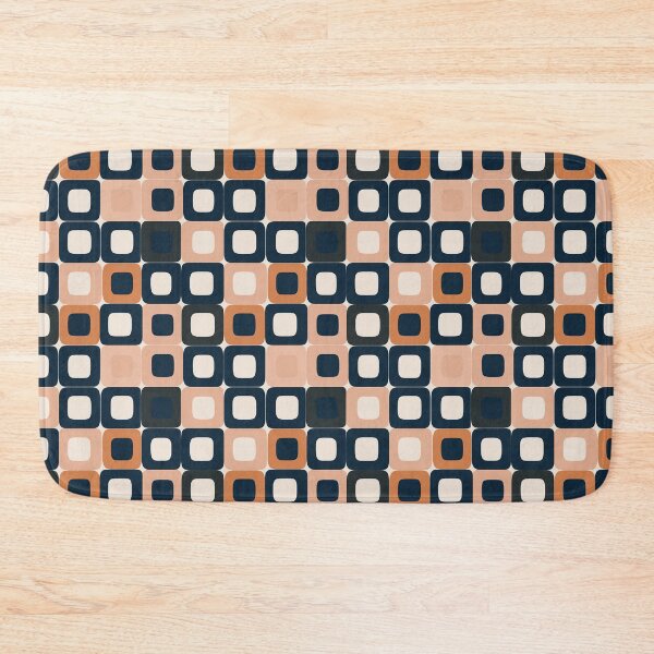 Item preview, Concentric Mod Squares in Navy, Peach & Coffee – Midcentury Matrix designed and sold by The Print Parlor.