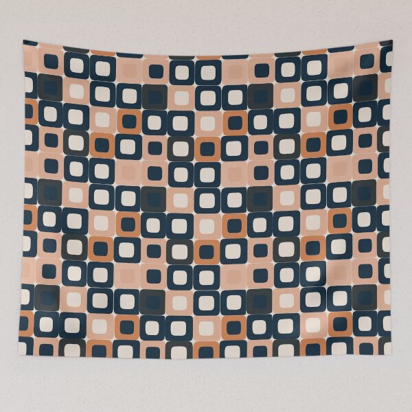 Item preview, Concentric Mod Squares in Navy, Peach & Coffee – Midcentury Matrix designed and sold by The Print Parlor.