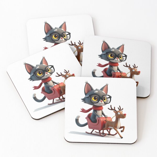 Item preview, Funny Christmas Cat in Glasses Riding a Sleigh designed and sold by VivoStudio.
