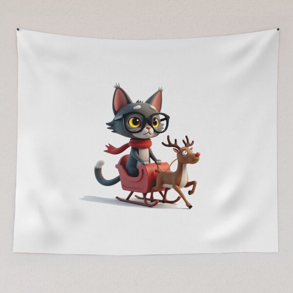 Item preview, Funny Christmas Cat in Glasses Riding a Sleigh designed and sold by VivoStudio.