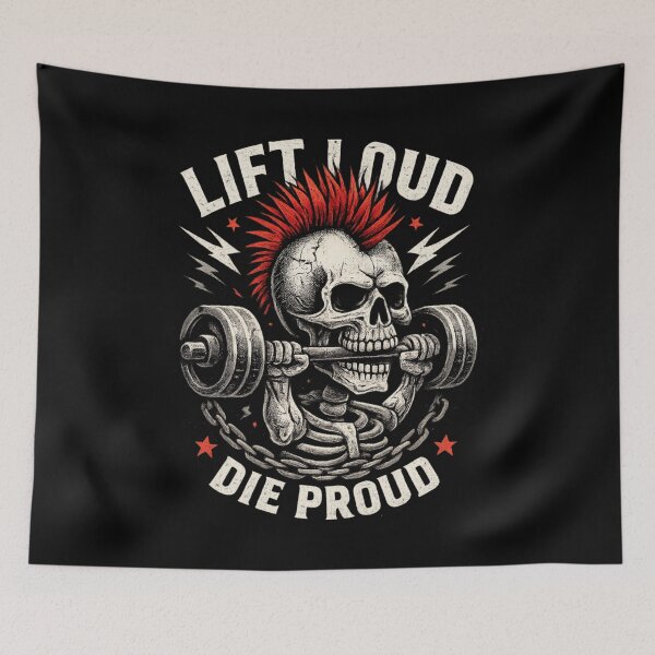 Item preview, Lift Loud Die Proud – Punk Skull Weightlifting designed and sold by SidTastic .