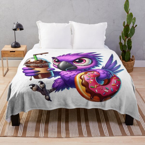 Item preview, Purple Parrot with Iced Coffee and Donut – Cute Caffeine Bird Art designed and sold by Lulunza.