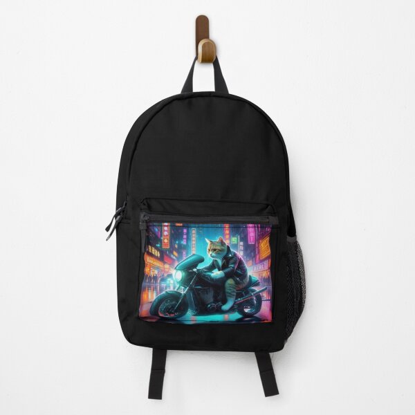 Item preview, a cat riding a motorcycle in the city at night designed and sold by Dogandesighn.