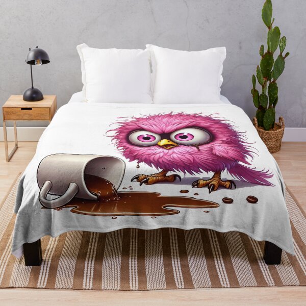 Item preview, Pink Fluffy Bird Spilling Coffee – Funny Caffeine Chaos Art designed and sold by Lulunza.
