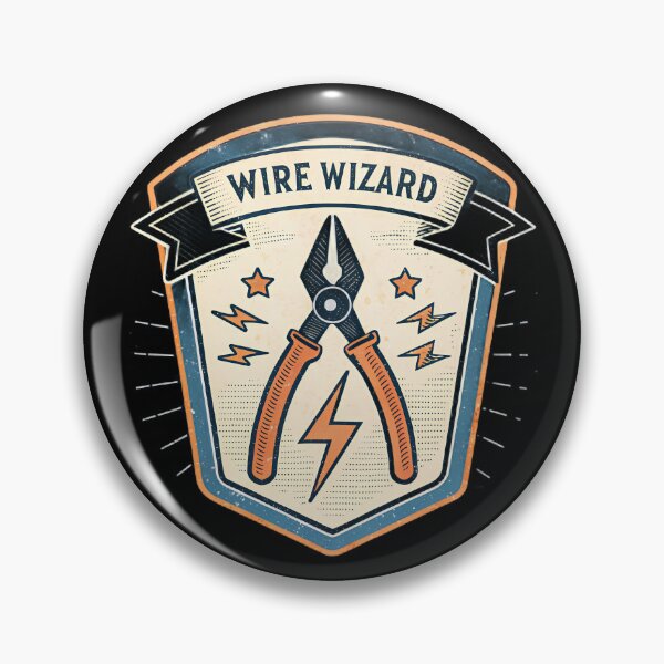 Item preview, Wire Wizard Electrician Gift - Vintage Pliers and Lightning Badge designed and sold by safetysignprod.