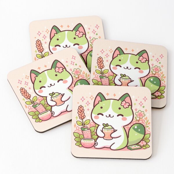 Item preview, Kawaii matcha cat tea lover illustration designed and sold by BigBlueArt.