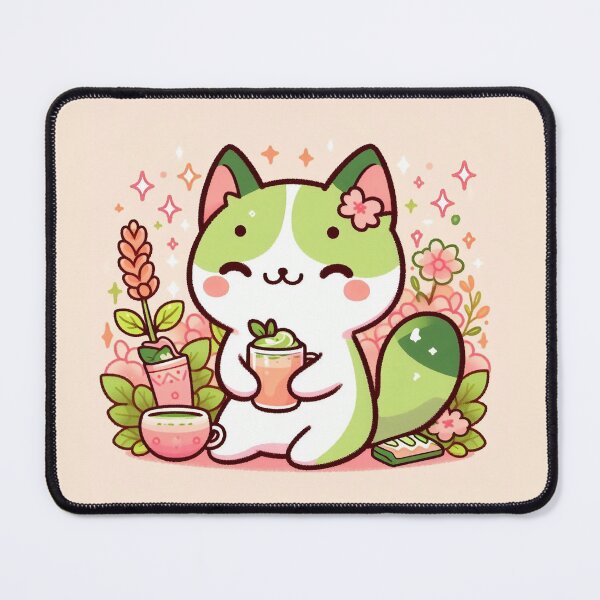 Item preview, Kawaii matcha cat tea lover illustration designed and sold by BigBlueArt.