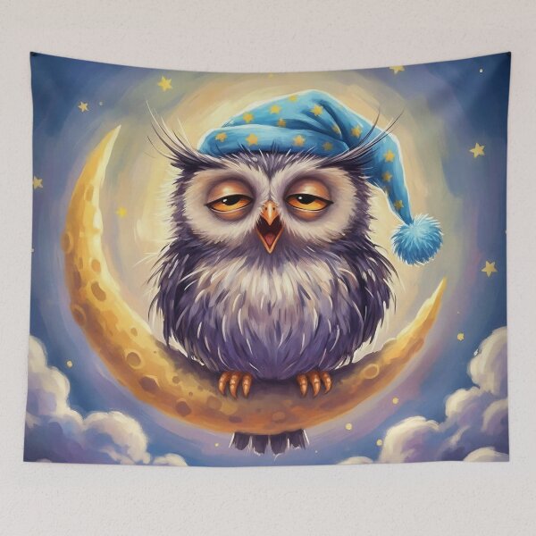 Item preview, Sleepy Cute Owl on Moon – Adorable Bedtime Nursery Art Illustration designed and sold by Pixel Pout.