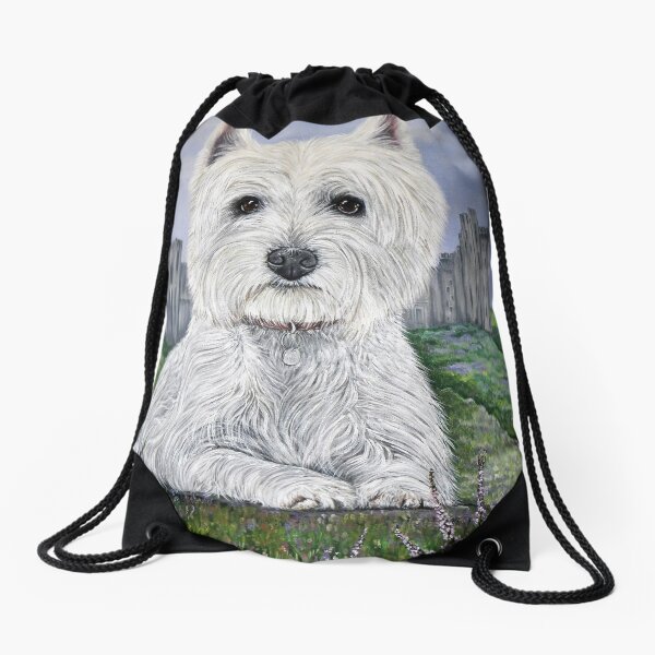 Westie in the Heather Drawstring Bag