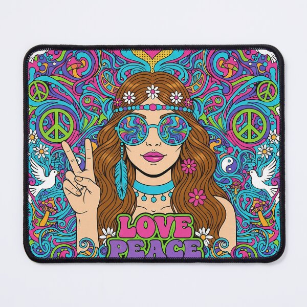 Item preview, Psychedelic Hippie Girl Poster – Love Peace Music 70s Retro Art designed and sold by Pixel Pout.