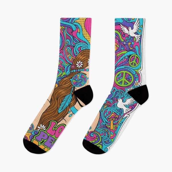 Item preview, Psychedelic Hippie Girl Poster – Love Peace Music 70s Retro Art designed and sold by Pixel Pout.