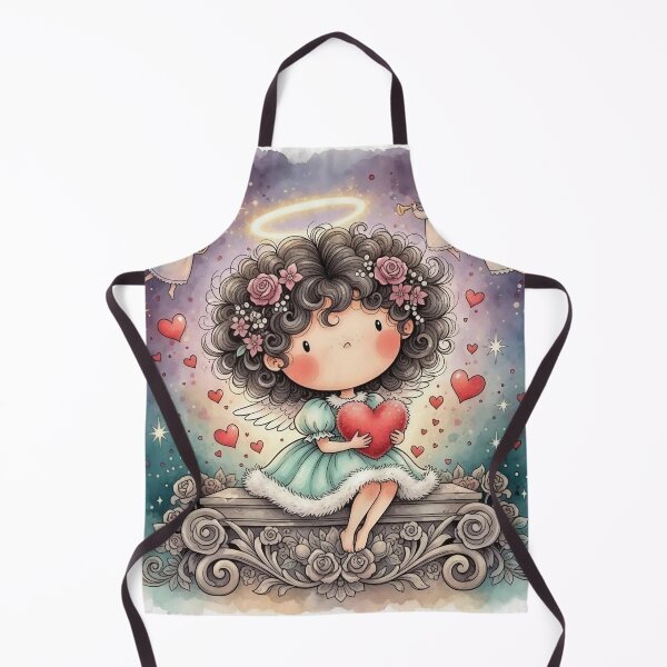 Item preview, Cute Angel Girl With Curly Hair Holding Red Heart – Kawaii Heaven Illustration designed and sold by Pixel Pout.