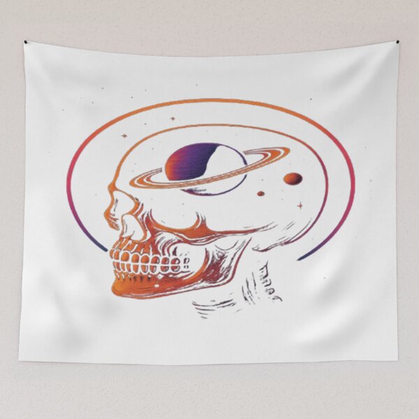 Item preview, Cosmic Skull Art  2 – Neon Space Illustration with Saturn and Retro Glow designed and sold by FernandsOficial.