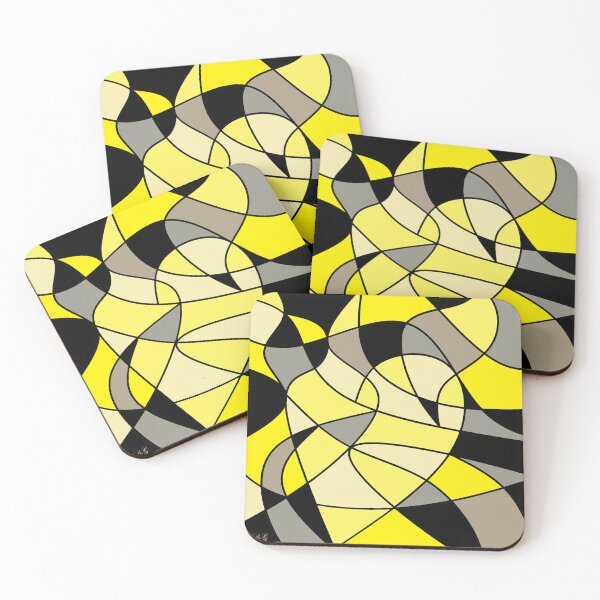 Item preview, Modern Heart Pattern in Yellow and Grey on Black Background - Dynamic Abstract designed and sold by ABG Inspirational Art.