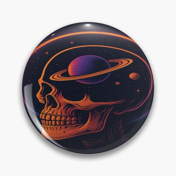 Item preview, Cosmic Skull Art – Neon Space Illustration with Saturn and Retro Glow designed and sold by FernandsOficial.