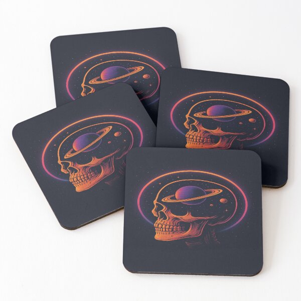 Item preview, Cosmic Skull Art – Neon Space Illustration with Saturn and Retro Glow designed and sold by FernandsOficial.