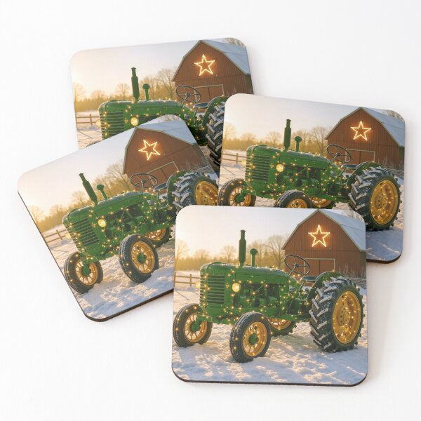 Item preview, Green Christmas Tractor In Snow and Lights designed and sold by Maria Dryfhout.