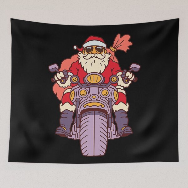 Item preview, Cool Santa Riding Motorcycle Christmas Biker Claus Holiday Gift Illustration designed and sold by DrawHandArt.