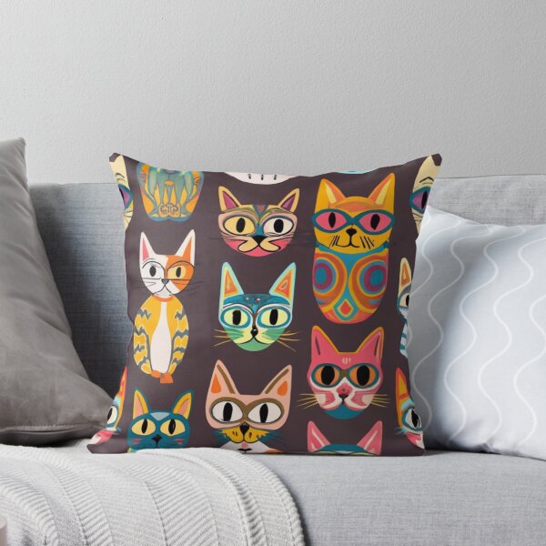Item preview, typography, film, painting, seamless boho pattern with images of cats in all shapes and sizes, film, painting, product, typography illustration, designed and sold by gulka8.