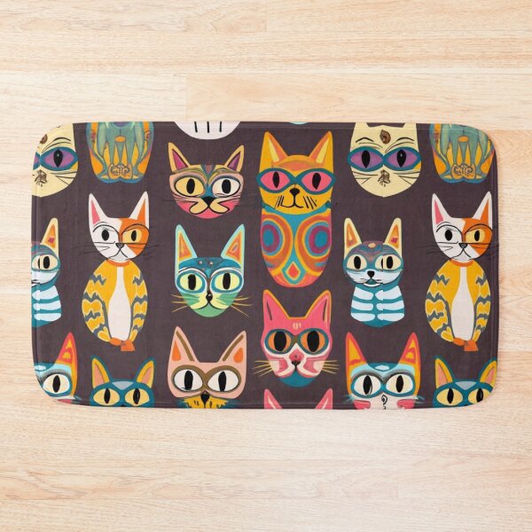 Item preview, typography, film, painting, seamless boho pattern with images of cats in all shapes and sizes, film, painting, product, typography illustration, designed and sold by gulka8.