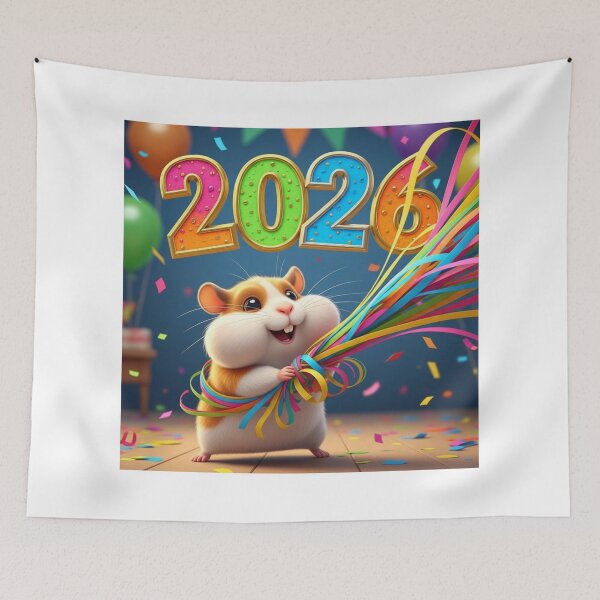 Item preview, Hamster Celebrating with 2026 Streamers designed and sold by PetJoyPrintsCO.